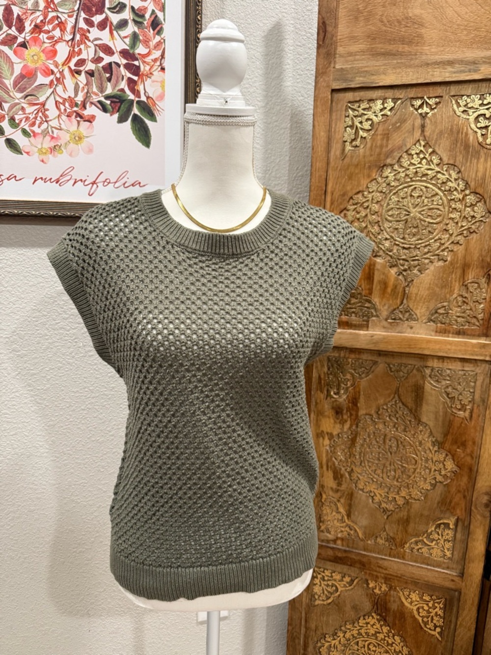Sanctuary Knit Cap-Sleeve Sweater in Olive Green 0016